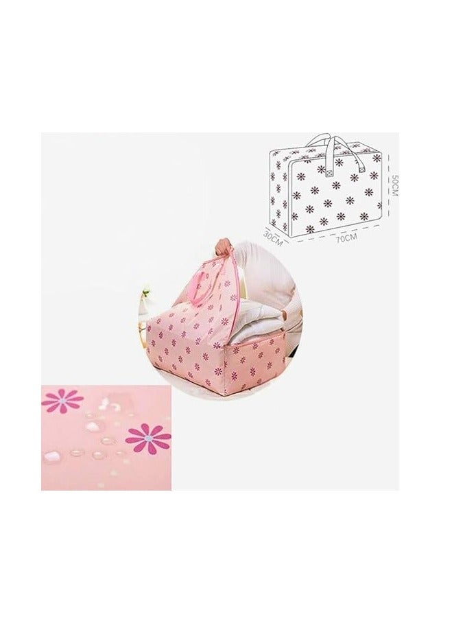 Large portable waterproof storage bag with zippers, made of thick, durable Oxford fabric. An organized bag ideal for travel, comforters, and blankets, in large size 70 × 50 × 30 cm (blue with a rabbit design). - Image 2