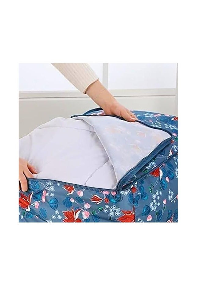 Large portable waterproof storage bag with zippers, made of thick, durable Oxford fabric. An organized bag ideal for travel, comforters, and blankets, in large size 70 × 50 × 30 cm (blue with a rabbit design). - Image 5