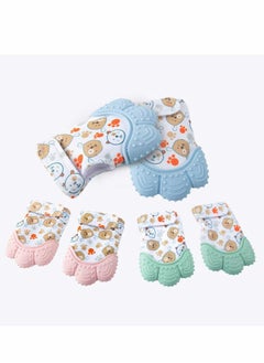 Excefore Baby Teething Mitten Glove Self Soothing Teether Pain Relief Toy for Food Grade BPA Free Age 3 to 12 Months 2 Pieces Green  - Image 4