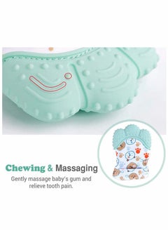 Excefore Baby Teething Mitten Glove Self Soothing Teether Pain Relief Toy for Food Grade BPA Free Age 3 to 12 Months 2 Pieces Green  - Image 3