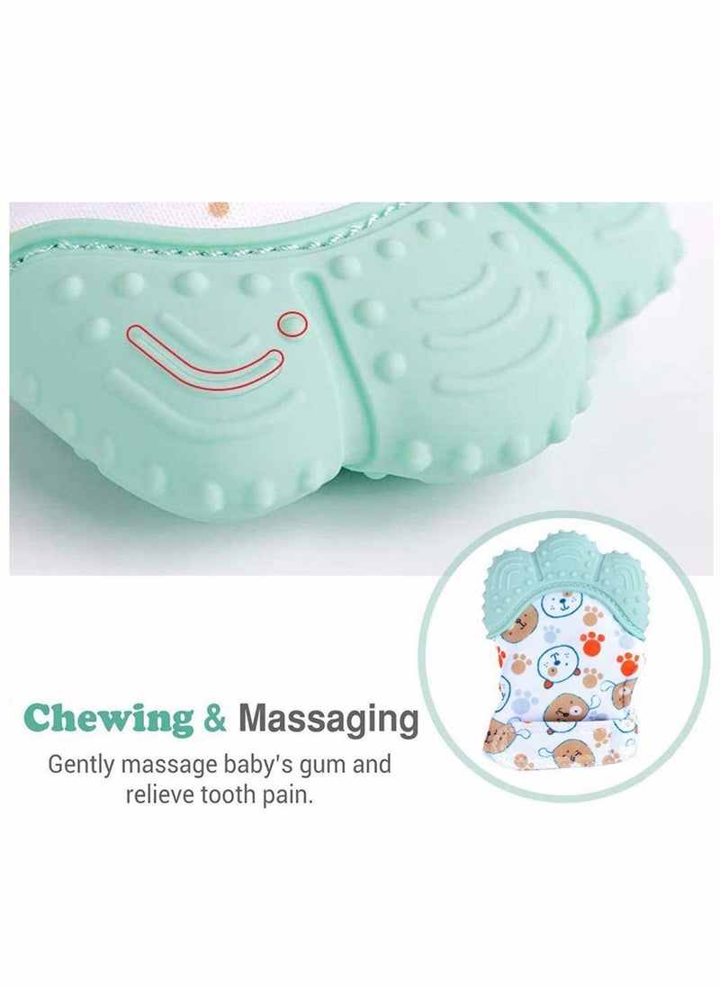 Excefore Baby Teething Mitten Glove Self Soothing Teether Pain Relief Toy for Food Grade BPA Free Age 3 to 12 Months 2 Pieces Green  - Image 3