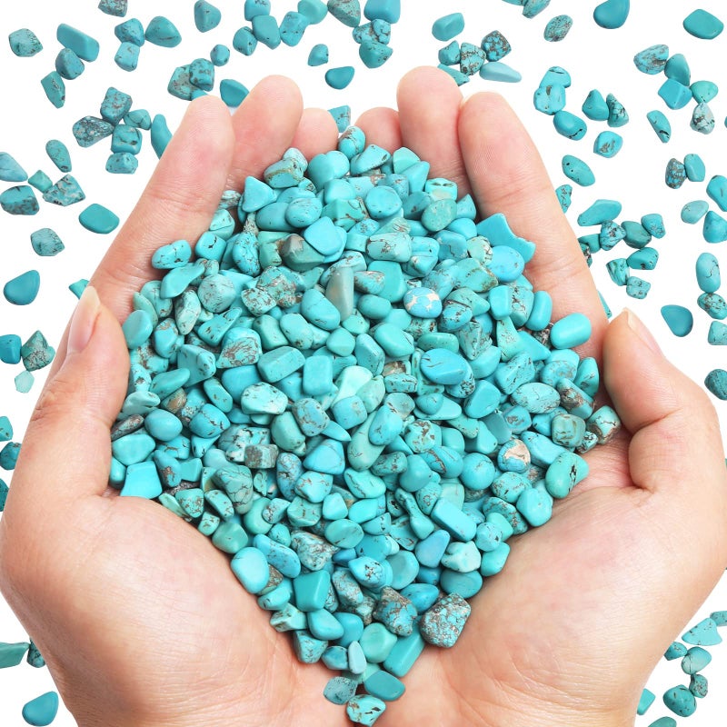 QICQDRAM Howlite Turquoise Small Tumbled Chips 09 Lb405g Crystal Stone Decorative Pebbles for Home Decoration Fish Turtle Tank Vase Filler Plants Decor