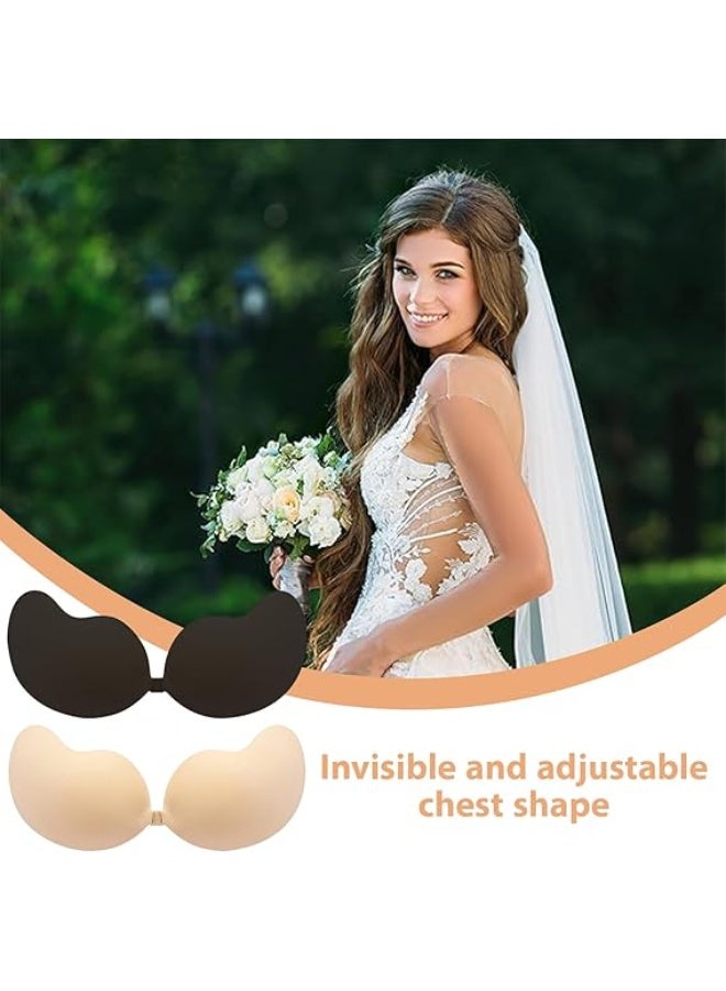 2 Pack Invisible Sticky Lift Up Bras, Silicone Strapless Backless Push Up Adhesive Bras for Women, Skin-Friendly Breathable Fabric Washable and Reusable - Image 4