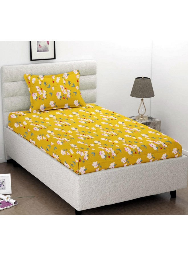 BSB HOME BSB Home Premium Glace Cotton 180 TC Flat Single Bedsheets Breathable | Wrinklefree (Size-60 X 90 Inch) with 1 King Size Pillow Covers (Size-17 X 27 Inches, Floral, Yellow & Green)  - Image 1