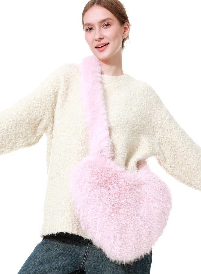 LA CARRIE Women's Faux Fur Heart Shaped Shoulder Bags Crossbody Bag Fluffy Handbags Furry Y2k Tote Purses(Pink) - Image 2