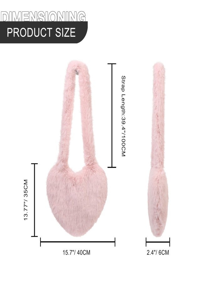 LA CARRIE Women's Faux Fur Heart Shaped Shoulder Bags Crossbody Bag Fluffy Handbags Furry Y2k Tote Purses(Pink) - Image 4