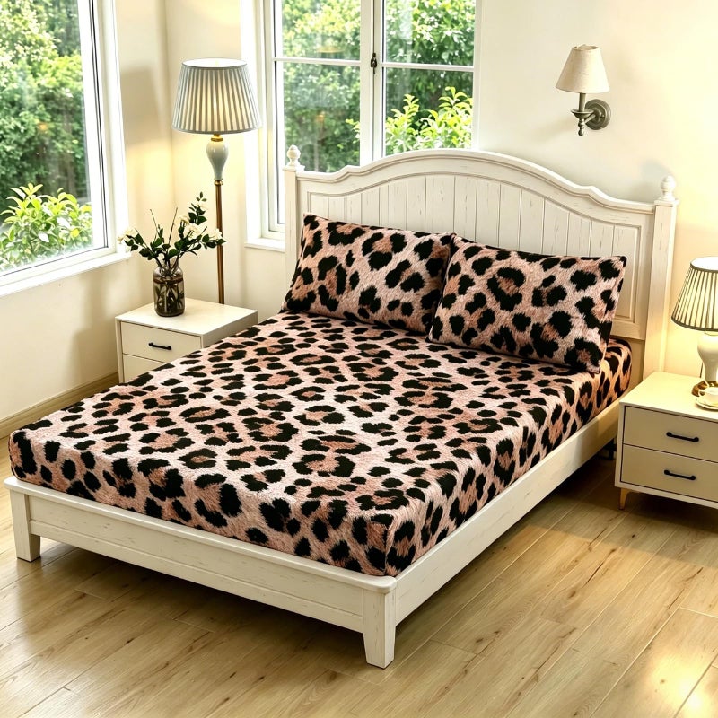 SDY 3 Pieces Cheetah Print Fitted Bed Sheet TwinLeopard Print Fitted Sheet Deep PocketCozy Microfiber for BoysGirlsMan and Womanno Velvet Just Velvet Look - Image 2