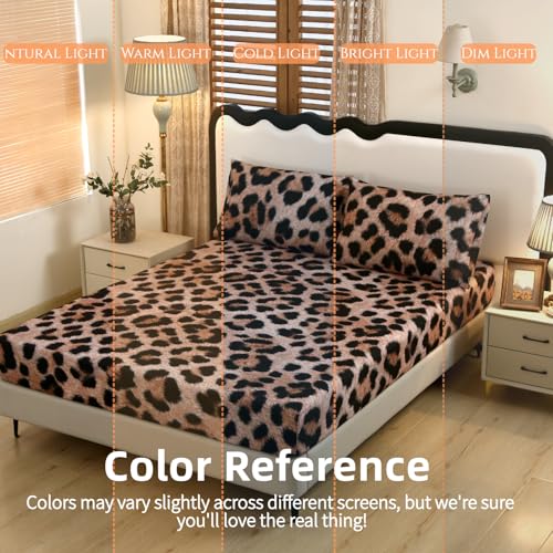 SDY 3 Pieces Cheetah Print Fitted Bed Sheet TwinLeopard Print Fitted Sheet Deep PocketCozy Microfiber for BoysGirlsMan and Womanno Velvet Just Velvet Look - Image 3