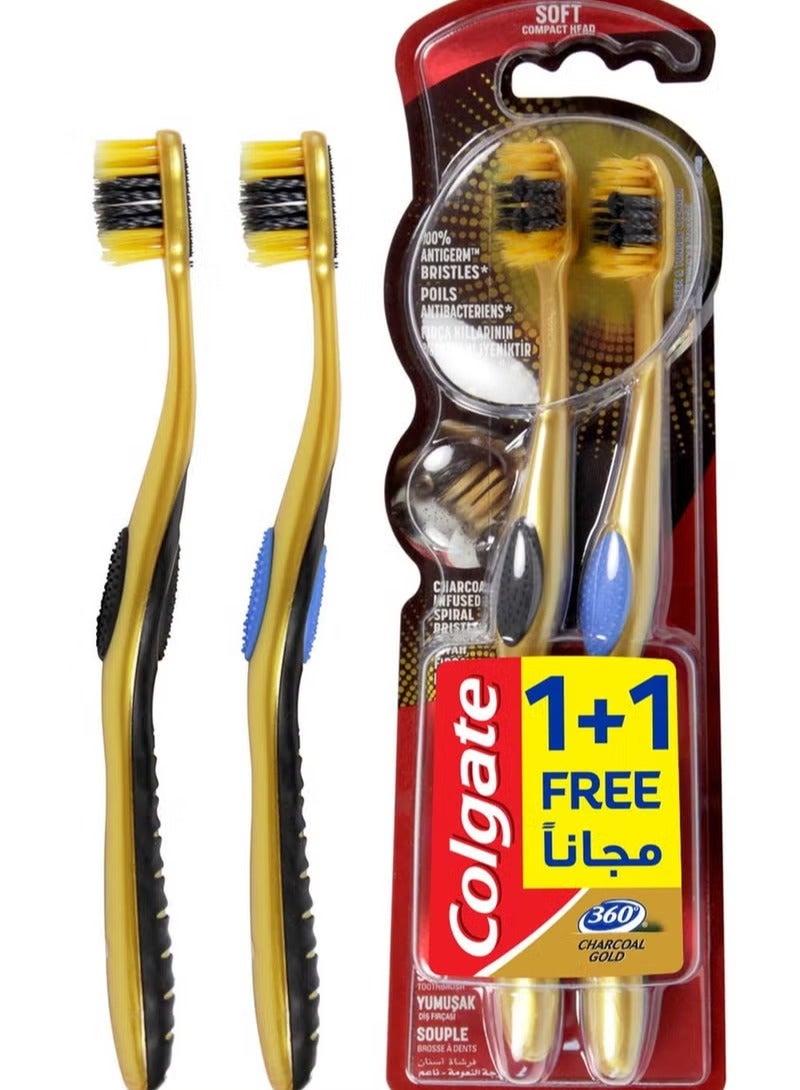 كولجيت ماكس فرشاة أسنان  وايت سوفت مع الفحم الذهبي 1+1 مجاناً