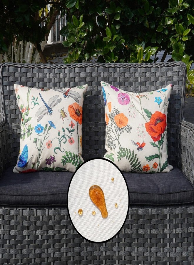 ONWAY Spring Summer Outdoor Waterproof Pillow Covers Set of 4 Floral Farmhouse Throw Pillows Decorative Cushion Cases for Outdoor Couch Sofa Patio Furniture Home Decoration (Beige, 18x18 Inch) - Image 4
