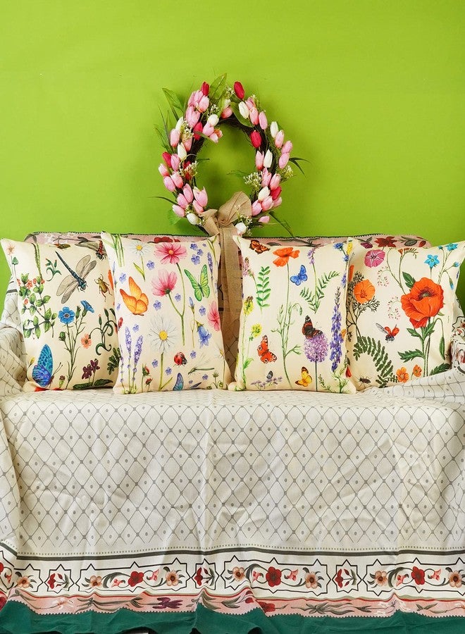 ONWAY Spring Summer Outdoor Waterproof Pillow Covers Set of 4 Floral Farmhouse Throw Pillows Decorative Cushion Cases for Outdoor Couch Sofa Patio Furniture Home Decoration (Beige, 18x18 Inch) - Image 2