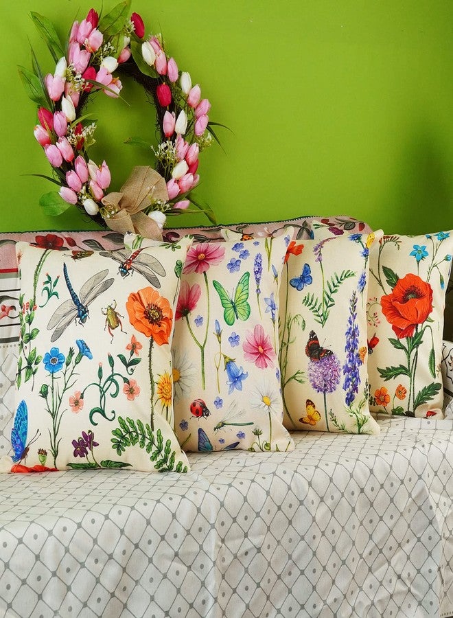 ONWAY Spring Summer Outdoor Waterproof Pillow Covers Set of 4 Floral Farmhouse Throw Pillows Decorative Cushion Cases for Outdoor Couch Sofa Patio Furniture Home Decoration (Beige, 18x18 Inch) - Image 3