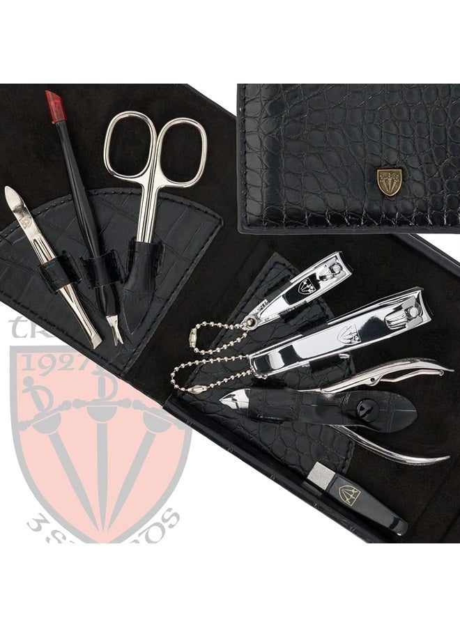 3 Swords Germany brand quality 7 piece manicure pedicure grooming kit set for professional finger & toe nail care scissors clipper fashion leather case in gift box, Made by 3 Swords (84322)