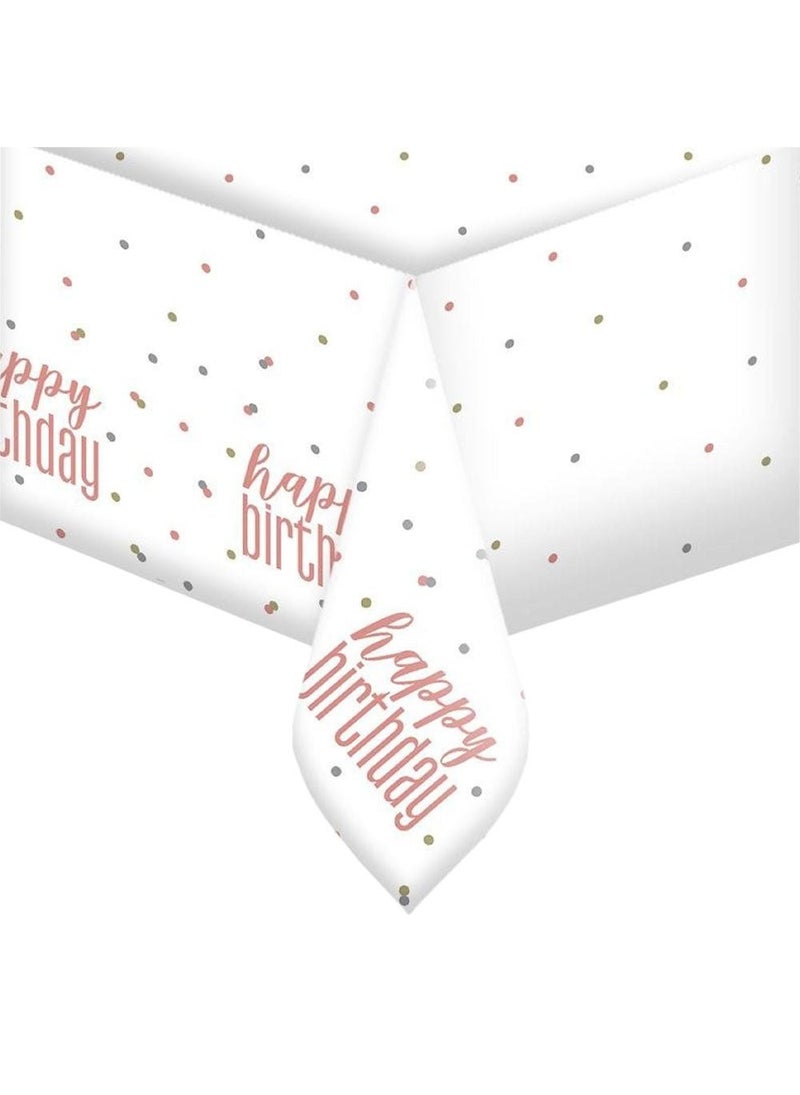 Unique Happy Birthday Plastic Tablecloth White 137x213cm - Image 1