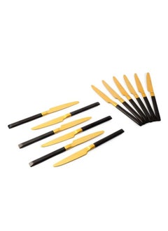Life Smile 12pcs Cutlery Set, 18/10 Stainless Steel, Flatware Set, Dinner Knife, Shiny Gold Head & Black Handle, for Home Kitchen, Mirror Polished  - Image 1