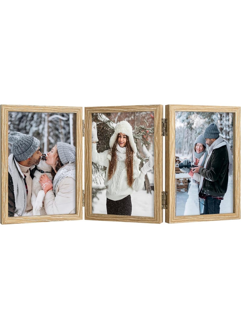 سوفام الإطار الثلاثي للصور المفصلية 4x6 باللون البيجي -قف على سطح المكتب أو سطح المكتب -تعريف الزجاج -العرض الكلاسيكي للصور والذكريات - Image 1