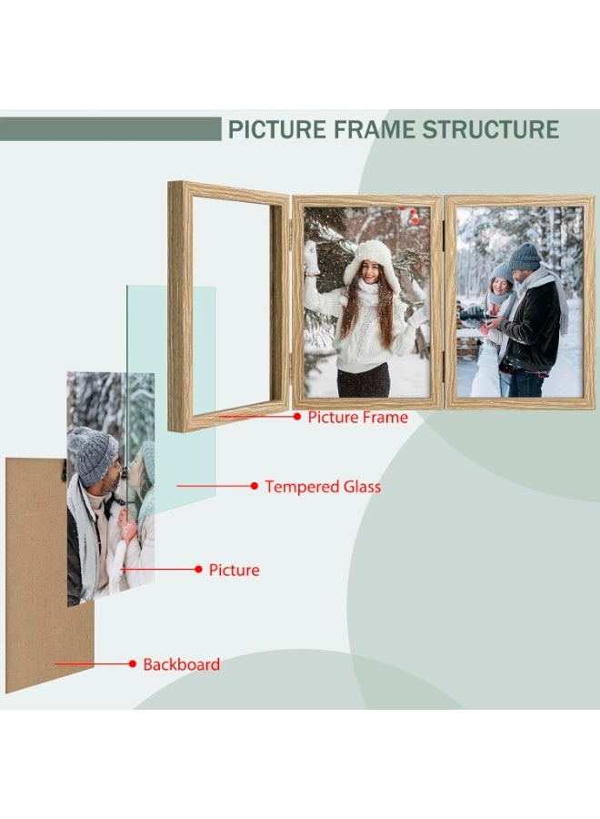 سوفام الإطار الثلاثي للصور المفصلية 4x6 باللون البيجي -قف على سطح المكتب أو سطح المكتب -تعريف الزجاج -العرض الكلاسيكي للصور والذكريات - Image 4