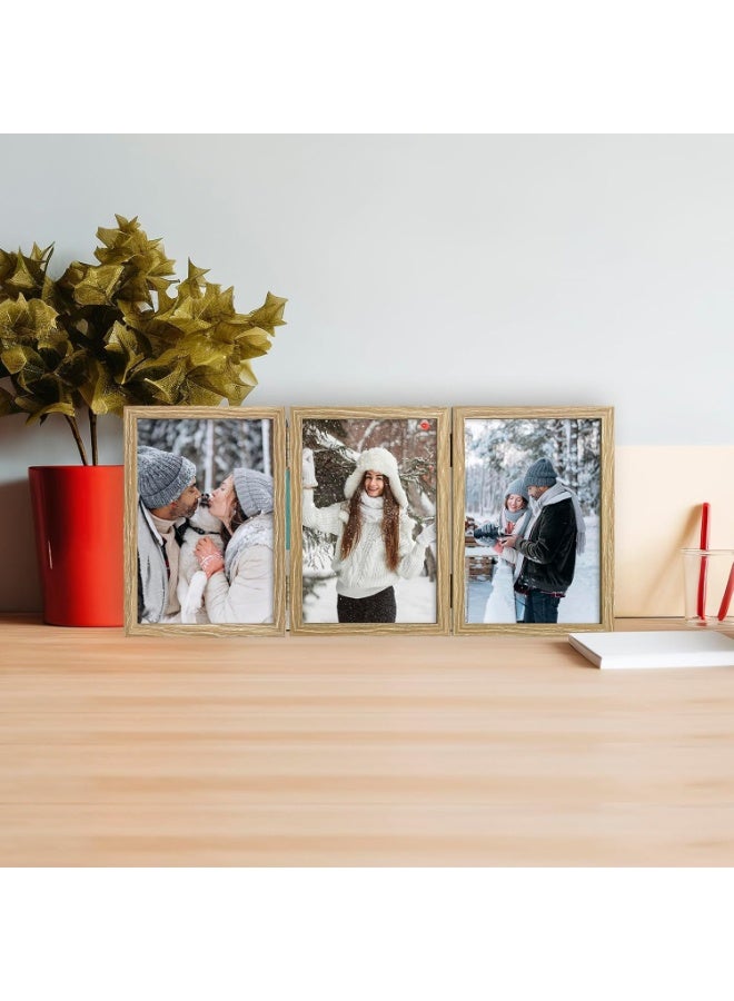 سوفام الإطار الثلاثي للصور المفصلية 4x6 باللون البيجي -قف على سطح المكتب أو سطح المكتب -تعريف الزجاج -العرض الكلاسيكي للصور والذكريات - Image 5