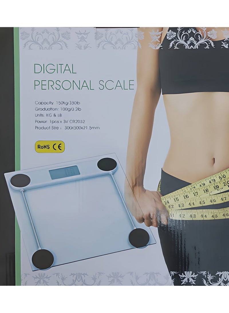 ميزان إلكتروني زجاجي شفاف دقة في قياس الوزن مع شاشة رقمية ال سي دي قراءة واضحة للوزن السعة: حتى 150 كجم / 330 رطل - Image 2