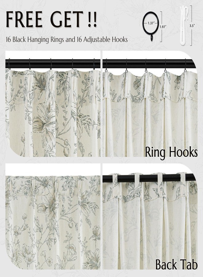 BILEEHOME Green Floral Linen Curtains for Living Dining Room 96 Inch Length 2 Panels Pinch Pleated Olive Flower Patterned Printed Curtains Back Tab Semi Sheer Farmhouse Rustic French Country Drape for Bedroom - Image 4