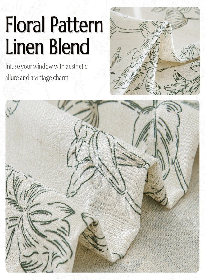 BILEEHOME Green Floral Linen Curtains for Living Dining Room 96 Inch Length 2 Panels Pinch Pleated Olive Flower Patterned Printed Curtains Back Tab Semi Sheer Farmhouse Rustic French Country Drape for Bedroom - Image 3