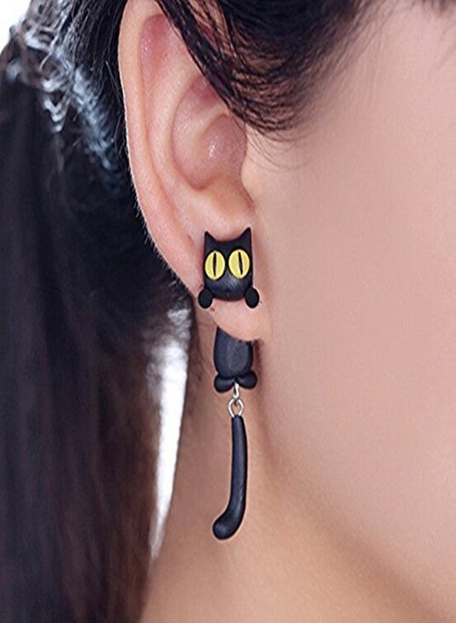 ZaH Pair of 925 Silver Earring Cartoon Animal Jewerly Gift Earring for Women, Men (Black cat) - Image 2