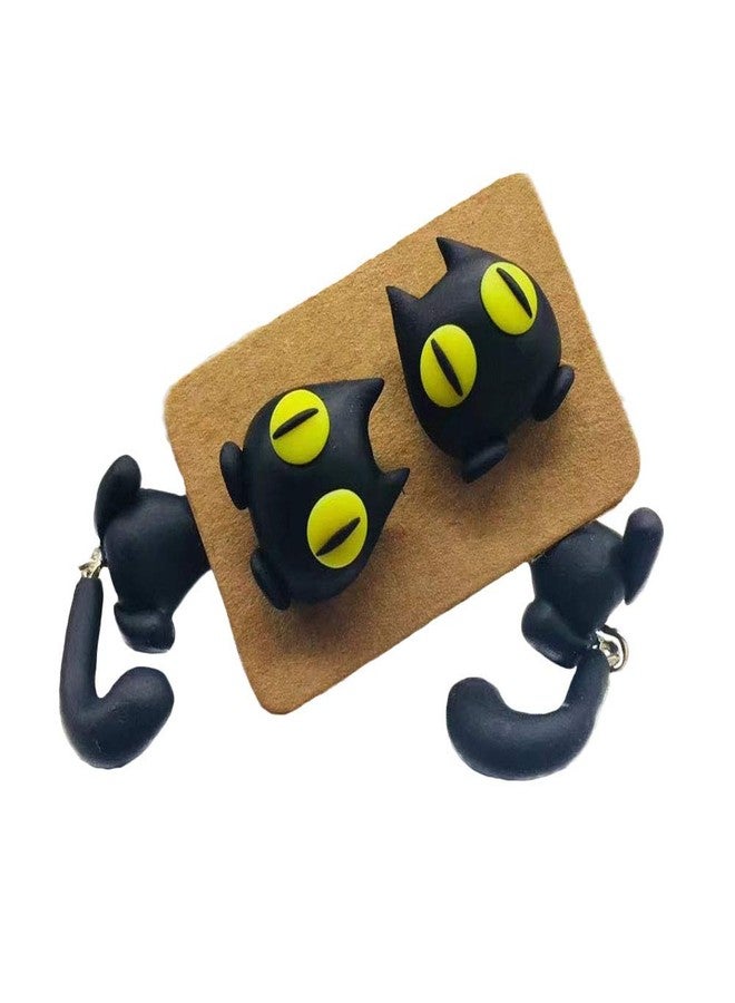 ZaH Pair of 925 Silver Earring Cartoon Animal Jewerly Gift Earring for Women, Men (Black cat) - Image 1
