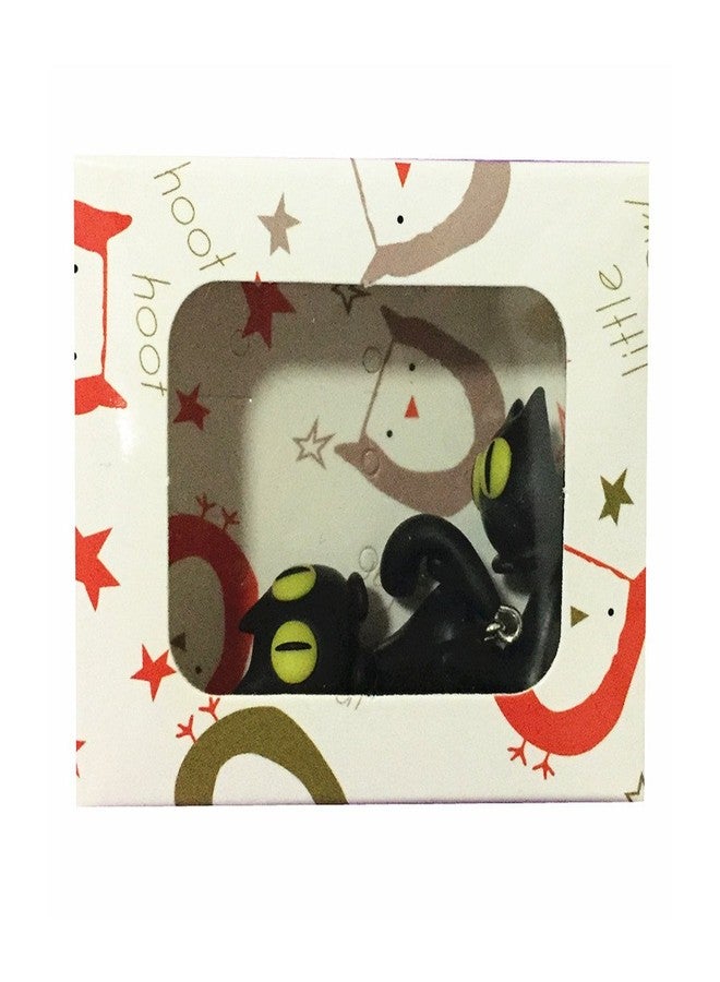 ZaH Pair of 925 Silver Earring Cartoon Animal Jewerly Gift Earring for Women, Men (Black cat) - Image 3
