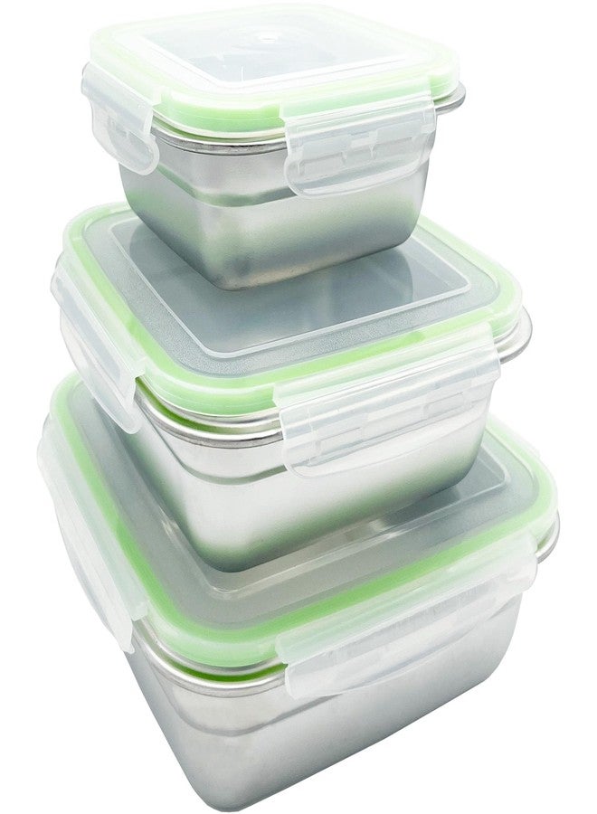 HTIAM Stainless Steel Food Containers, 3-Piece Set with Lids, Reusable for Breakfast, Lunch, Dinner, Snacks Bento Box Square Lunch Box 400/750/1200ml - Image 1