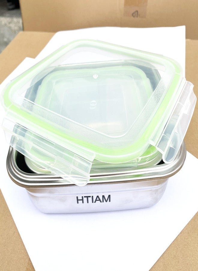 HTIAM Stainless Steel Food Containers, 3-Piece Set with Lids, Reusable for Breakfast, Lunch, Dinner, Snacks Bento Box Square Lunch Box 400/750/1200ml - Image 2