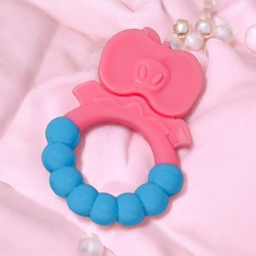 MamaLaps Soft Silicone Baby Teether, Silicone BPA Free Teethers for Newborn Infant, Teething Toy for Babies with Textured Surface for Soothing Gums (Pack of 1, Ribb Apple-Pink) - Image 1