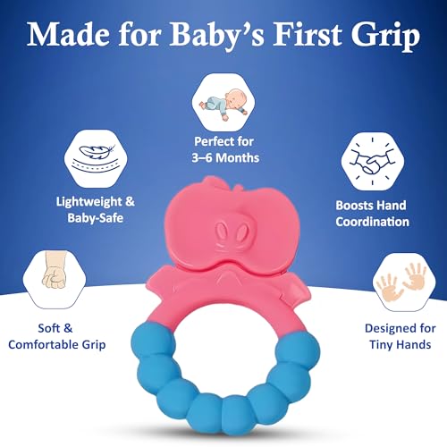 MamaLaps Soft Silicone Baby Teether, Silicone BPA Free Teethers for Newborn Infant, Teething Toy for Babies with Textured Surface for Soothing Gums (Pack of 1, Ribb Apple-Pink) - Image 4