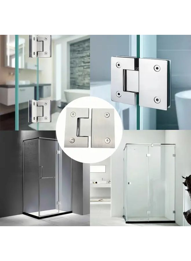 Silvery 180 Degree Glass Clamp Hinge Easy Install Matte Finish Door Mount - Image 1