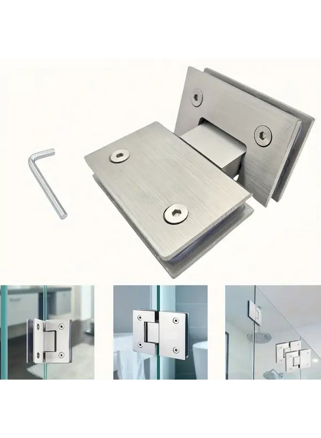Silvery 180 Degree Glass Clamp Hinge Easy Install Matte Finish Door Mount - Image 3