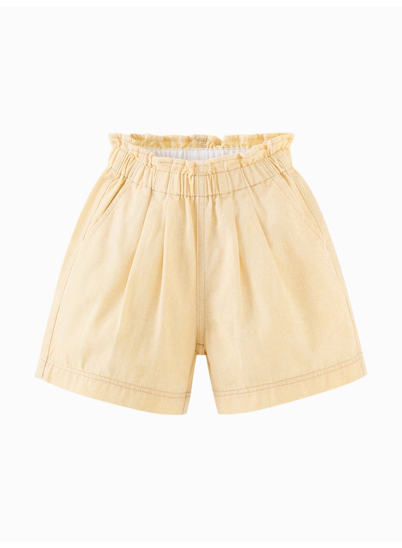 mini bala Girls Kids Casual Elastic Waist Ruffled Hem Pocketed Shorts Soft Breathable Lightweight Comfortable Summer New Style Sweet Daily Wear Children's Fashion Shorts - Image 4