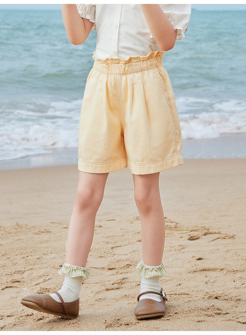mini bala Girls Kids Casual Elastic Waist Ruffled Hem Pocketed Shorts Soft Breathable Lightweight Comfortable Summer New Style Sweet Daily Wear Children's Fashion Shorts - Image 2