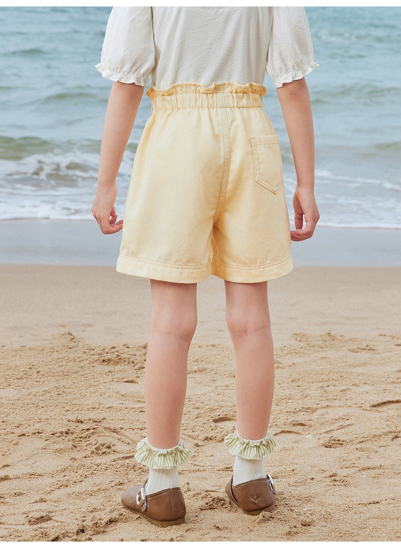 mini bala Girls Kids Casual Elastic Waist Ruffled Hem Pocketed Shorts Soft Breathable Lightweight Comfortable Summer New Style Sweet Daily Wear Children's Fashion Shorts - Image 3