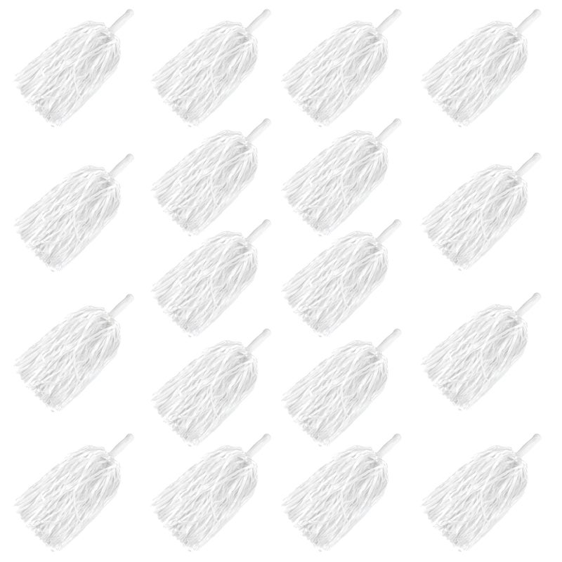 KDPATFAV 18PCS Cheerleading Pom Poms Plastic Pom Poms with Baton Handle for Game Sports Squads Dancing Party Football Basketball Club Spirit Sports Stage Performance Celebration PET White - Image 2