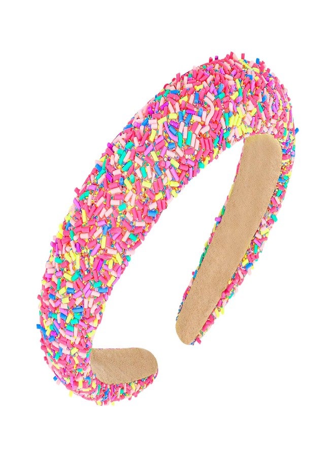 Semato Hot Pink Sprinkle Headband for Women Wide Padded Headband Thick Donut Hairbands Wide Fashion Hair Hoops Thick Padded Girls Hair Accessories - Image 1