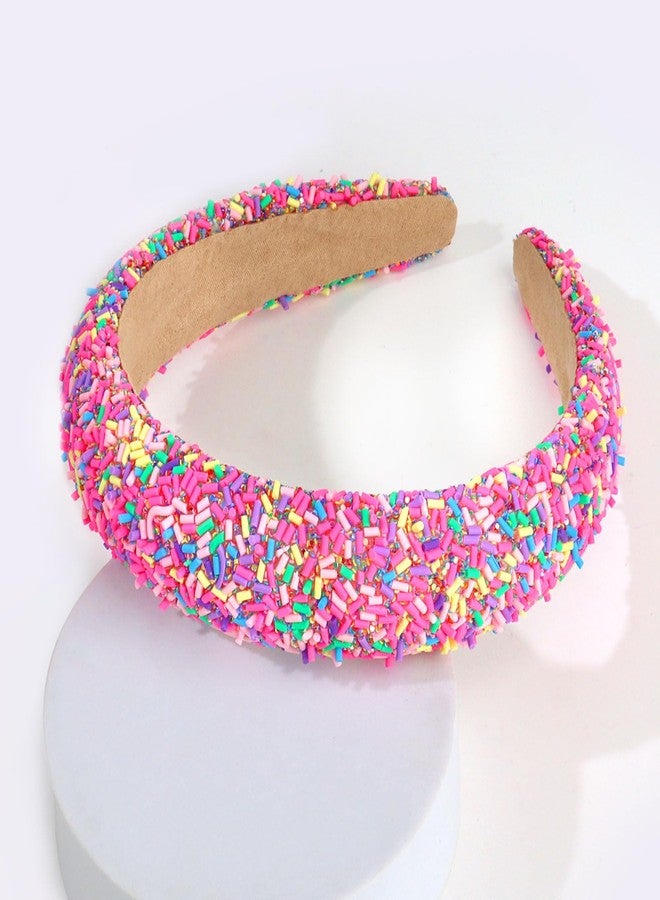 Semato Hot Pink Sprinkle Headband for Women Wide Padded Headband Thick Donut Hairbands Wide Fashion Hair Hoops Thick Padded Girls Hair Accessories - Image 3