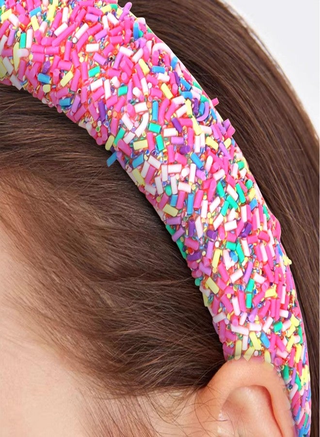 Semato Hot Pink Sprinkle Headband for Women Wide Padded Headband Thick Donut Hairbands Wide Fashion Hair Hoops Thick Padded Girls Hair Accessories - Image 5