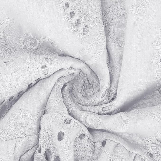 ThCreasa Womens V Neck Eyelet Embroidery Maxi Dresses Lace 3/4 Trumpet Sleeve Button Hollow Tiered Swing Long Dress White M - Image 4