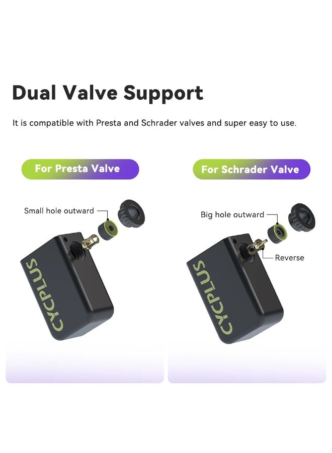 CYCPLUS AS2 Ultra Tiny Bicycle Pump with Gauge, Max 120 PSI Electric Mini Pump, Auto Stop, with Presta and Schrader Valve for E-Bike, MTB, and Road Bike - Image 3