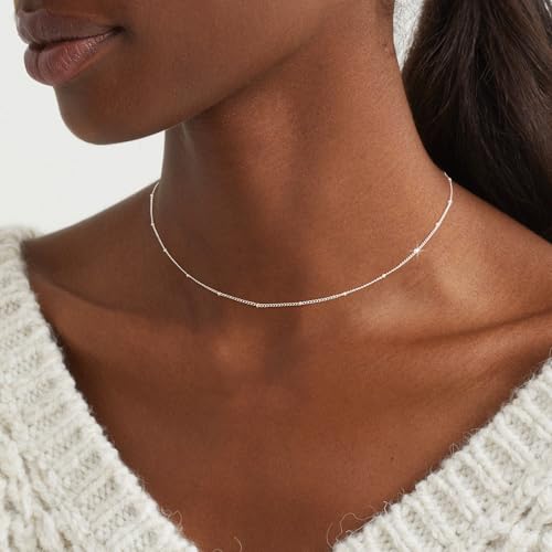 BERISO 14K Gold/Silver Plated Choker Necklace for Women Shining Dots Station Gold Chain Necklace Beads Sparkle Chain Necklace Link Chain Exquisite Jewelry for women - Image 2