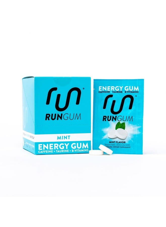 Run Gum علكة الطاقة بالنعناع من RUN GUM 50 ملغ كافيين، تورين وفيتامينات ب لكل قطعة، 24 قطعة (عبوة من 12)، 2 قطعة = 1 قهوة أو مشروب طاقة، خالية من السكر، صفر سعرات حرارية - Image 1