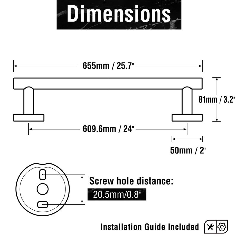 HITSLAM Brushed Nickel 24 Inch Towel Bar for Bathroom, SUS304 Stainless Steel Bathroom Towel Rack Wall Mounted, Modern Home Decor Bath Towel Holder with Hardware Accessories (Total Length 25.7 Inch) - Image 3