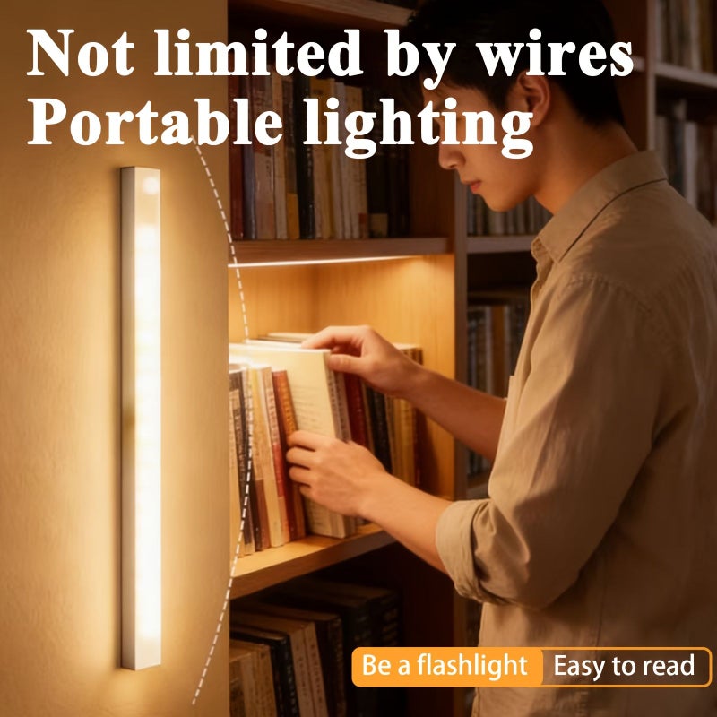 8pcs Rechargeable Led Motion Sensor Light Strip Cool White Auto On Off Dimmable Wall Mounted For Cabinet Wardrobe Bedroom - Image 1
