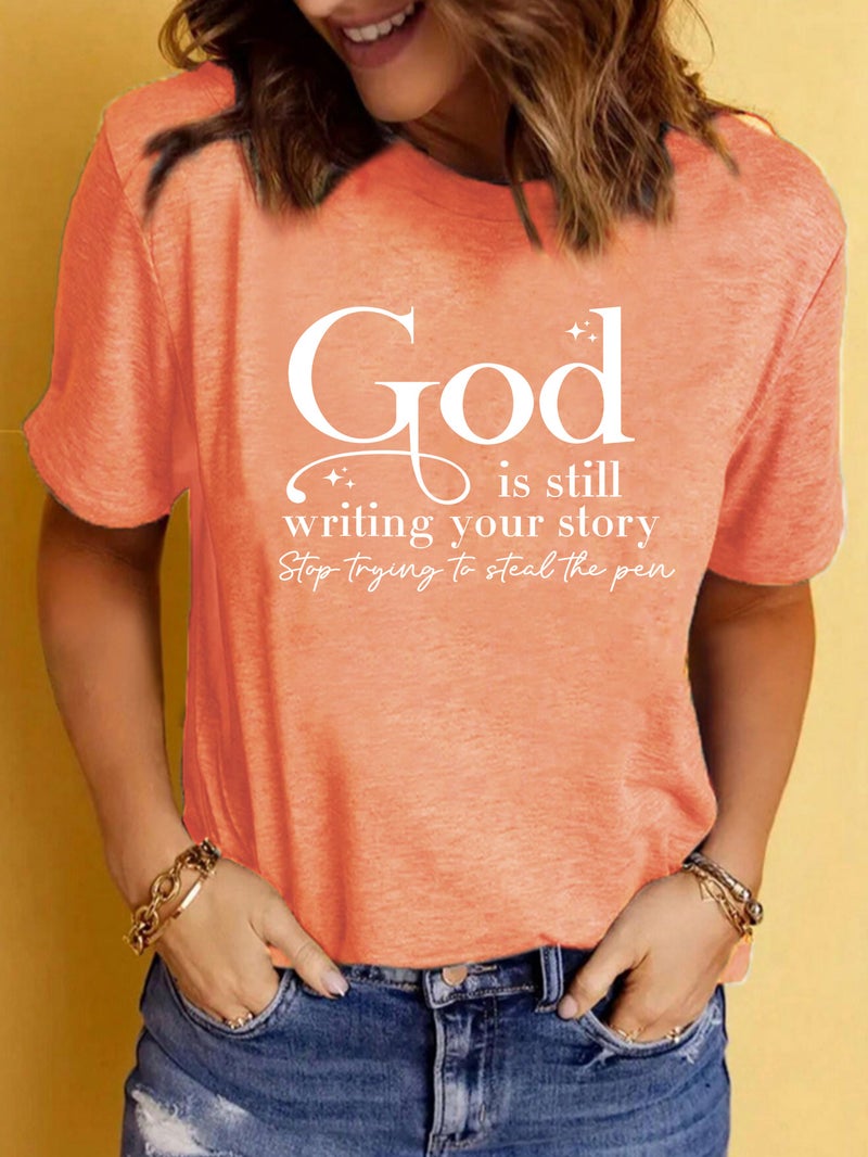 Summer Women'S God Stop Letter Printing Round Neck Short Sleeve T-Shirt Casual Fashion T-Shirt - Image 5