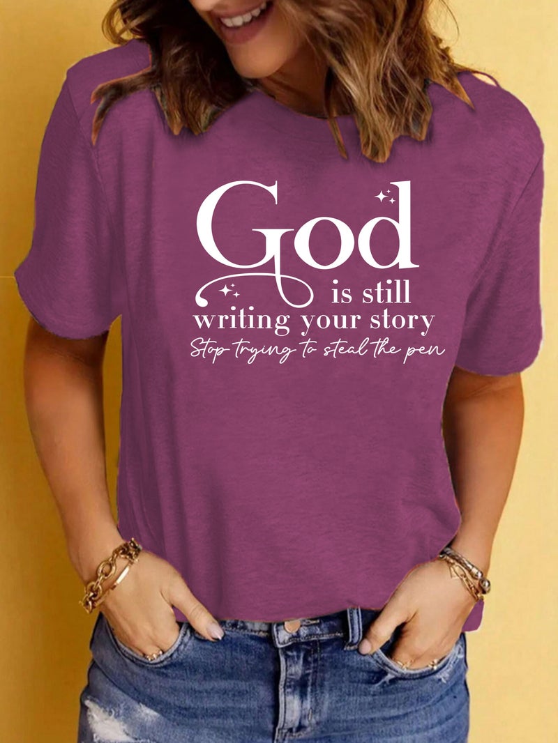 Summer Women'S God Stop Letter Printing Round Neck Short Sleeve T-Shirt Casual Fashion T-Shirt - Image 1