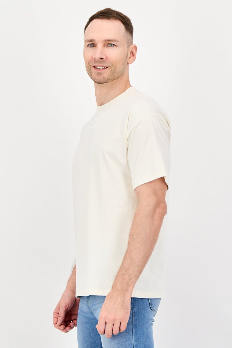 Fudo Men Crew Neck Brand Logo Short Sleeve T-Shirt, Warm Ivory - Image 4